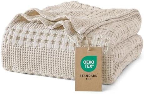 PHF 100% Cotton Waffle Weave Blanket Queen Size, Soft Lightweight Breathable Cozy Blankets for Bed, Luxury Aesthetic Woven Bedding for Home Decor, 90"x90", Oatmeal