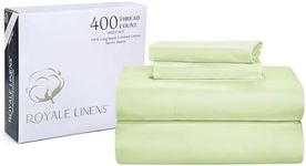 Royale Linen 400 Thread Count 100% American Grown Cotton 4 Piece Sateen Queen Sheet Set - 1 Fitted Sheet, 1 Flat Sheet, 2 Pillow case - Green Queen Bedsheet - Cotton Sheets - (Queen, Florentine Sage)