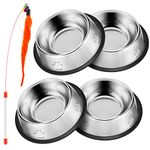 4 Pcs Stainless Steel Cat Bowl + 1 Pcs Cat Toy,Cat Food Bowl With Non Slip Rubber Base,Cat Water Bowl,Cat Feeding Bowl,Cat Bowls for Kittens,Metal Cat Bowls,Pet Bowl,Pet Bowls for Cats,Dog Bowl