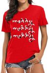 Fawniss Merry Christmas T Shirt Women Buffalo Plaid Letter Print Shirt Casual Holiday Tops （Red,Medium）