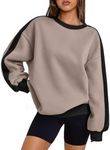 Trendy Queen Womens Oversized Sweatshirts Crewneck Hoodies Color Block Long Sleeve Pullover Fall Cute Y2K Tops Fleece Winter Fashion Clothes Travel Outfits CoffeeGrey L