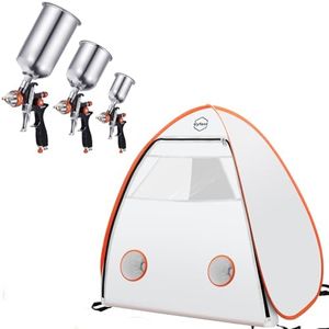 Spray Paint Tent with Spray Paint Gun Set, Portable Paint Booth Small Spray Shelter with 3 Pcs Auto Paint Gun Air Paint Spray Gun with 4 Nozzles for Furniture DIY House Painting