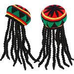 SATINIOR 2 Pcs Rasta Hat with Black Dreadlocks Wig Rasta Wig with Cap for Costume Accessory, 17.3 Inch