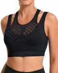 RUNNING GIRL Sports Bras for Women High Support,Seamless Ribbed Longline High Neck Sports Bra Racerback Padded Crop Top Yoga(WX2992Black,XXL)