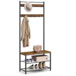 VASAGLE Entryway Coat Rack with Shoe Bench, Shoe Rack with Hall Tree, Rustic Brown and Black UHSR41BX