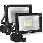 Linke 25W Led Floodlight Light 2100LM Bright Led Work Light with Plug, IP66 Waterproof Led Outdoor Lights 6500K Daylight White Wall Lights Outside for Garden Porch Courtyard Garage Warehouse 2 Pack