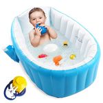 Fariox Inflatable Baby Bath tub for Kids with Air Pump, Soft Cushion Central Seat, Foldable Shower Basin | Mini Air Swimming Pool for Kids | Baby Bath Tub for Baby Kids 6 to 36 Months