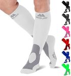 4XL Mojo Compression Socks TM for Large Ankles and Full Calfs - Plus Sized White 20-30mmHg Support Socks for Men & Women - XXXXL Compression Stockings for Varicose Veins & Edema - Stretchable A601WH7