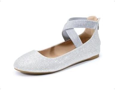 DREAM PAIRS Women's Comfortable Fashion Elastic Ankle Straps Flats Shoes,Size 7,Silver/Glitter,Sole_Stretchy