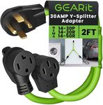 GEARit 30 Amp Dryer Y Splitter to RV/EV (NEMA 14-30P Male Plug to 14-30R / 14-50R Female Receptacle) 4-Prong Adapter Cord - 2.2 Feet