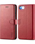 TUCCH Case for iPhone SE 2022 5G/iPhone SE 2020/iPhone 8/iPhone 7 (4.7"), Magnetic PU Leather Wallet Flip Stand Cover with[Shockproof TPU][Card Holders] Compatible with iPhone SE3/SE2/8/7, Dark Red