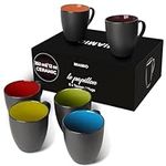 MIAMIO - 6 x 350 ml Stoneware Coffee Mug/Cup Set - Le Papillon Collection (Black-Colourful)