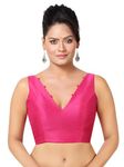 Madhu Fashion Women's Sleeveless Solid Pattern V Neck Readymade Saree Blouse (Pink, 38)