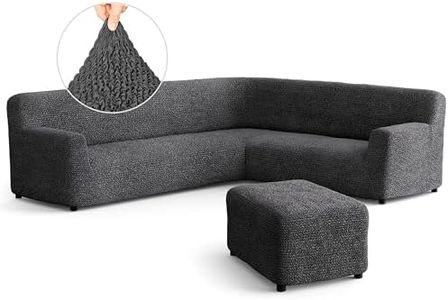 PAULATO BY GA.I.CO. Corner Sofa and Ottoman Cover - Sectional Couch & Pouf Slipcover - Soft Fabric Slip Cover - Washable Furniture Protector for Pet - Microfibra Collection - Dark Grey
