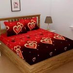 DECORUM 144 TC Microfibre Double 3D Luxury Bedsheet with 2 Pillow Covers - Queen Size (Red Black Heart)