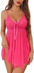 Avidlove Womens Chemise Lingerie Nightgown Babydoll Lace Sleepwear Nightie Hot Pink X-Small