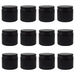 Cornucopia 2-Ounce Black Coated Glass Jars (12-Pack); Cosmetic Jars with Black Metal Lids and Black Matte Exterior