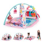 Baby Einstein Ocean Explorers 4-in-1 Play Gym & Tummy Time Mat, Baby Play Mat with Kick Piano, Music & Language Discovery, Sensory Toys, Lights & Sounds, for Newborns & Up, Pink (Jellyfish Jamboree)