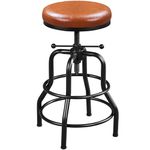 Yaheetech Industrial Bar Stools Rustic Kitchen Stools Height Adjustable Barstool (54.5-71.5 cm) Bar Chairs Round with Faux Leather Seat, Footrest, Stool for Kitchen Counter, Bar, Home Bar, 1PCS