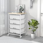 SYKIARIOL Utility Cart with 4 Drawers,Rolling Storage Cart with Drawers,Storage Rolling Drawer Cart with Wooden Tabletop for Bedroom,Kid's Room,Dorm,Classroom,Office,Bright White