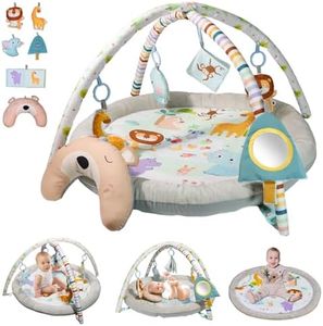 Baby Play Mat, Baby Play Gym,Plush Play Mat with 6 Toys and Moon Pillow,Foldable Detachable Zoo Design Baby Gym for Early Education Develop Motor&Cognition,Suitable for Babies Aged 0-18 Months.