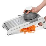 Mandoline Food Slicer, Lychee Adjustable Thickness Stainless Steel Vegetable Slicer Chopper Onion Potato Fruit French Fry Cutter Potato Chip Julienne Slicer Hand Protection for Kitchen, Grey