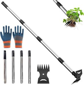 Long Handle Weed Remover Tool 148cm – 2-in-1 Garden Hoe & Rake with Gloves
