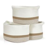 DECOMOMO Woven Baskets for Storage | Large Decorative Cotton Rope Basket for Organizing Baby Toy Book Nursery Kids Laundry Organizer 15" x 11" x 10" (Spiral Beige & Ivory White, Large Set of 3)