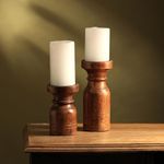 Designer Library 8 & 6 Inches Height Nyla Candle Holders for Home and Living Decor Made of Mango Wood in Natural Color,Centerpiece of Dining Table |Set of 2