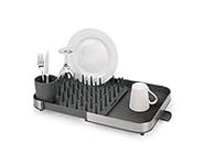 Joseph Joseph Duo Expanding Dish Drainer Rack with Removable Cutlery Holder, Draining Spout, Stainless-steel