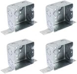 Qlvily 4 Packs 4" Square Electrical Box, 2-1/8'' Deep Metal Electrical Box with Bracket, 1/2" & 3/4" Side Knockouts, Electrical Junction Box, Galvanized