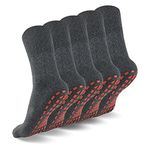 NOVAYARD 5 Pairs Non Slip Grips Socks,Anti Skid Yoga Pilates Barre Hospital Slipper Socks for Women Men(Dark gray,Large)