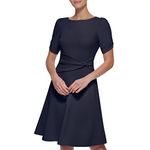 DKNY Women's Knot Sleeve Midi Shirt Dress, Navy, 12