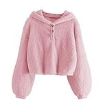 LISfsa Kids Girls Fleece Hoodie Warm Loose Button Down Pullover Sherpa Jacket Top Coat Sweater Winter Warm Clothes 4-12 Years Pink