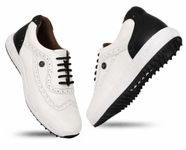 Arkbird® Men's Leather Lace-up Professional Premium Gold Golf Shoes (WHT/BLK, UK Footwear Size System, Adult, Men, Numeric, Wide, 11)