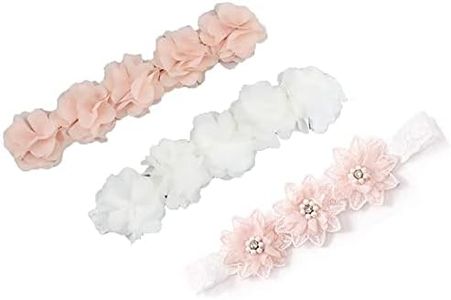 LATRAT Lot de 3 bandeaux à fleurs pour Nouveau-né Dentelle Pétales Fleur Cheveux Accessoires Bébé Cadeau, bébé Filles Bandeaux Super Extensible Bandeau