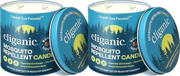Cliganic Natural Mosquito Repellent Candle (Large 16oz, Pack of 2) | Citronella, DEET Free, Essential Oil Infused for Outdoor, Camping | Burns 55 Hours