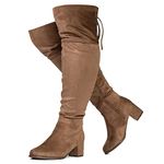 RF ROOM OF FASHION Women's Wide Calf Wide Width Chunky Heel Over The Knee Boots - Plus Size Friendly TAUPE Size.9