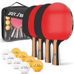 Table Tennis Bats Set of 4 with 3 Star Balls and Portable Ping Pong Case, Table Tennis Paddles for Adults and Family Outdoor Games