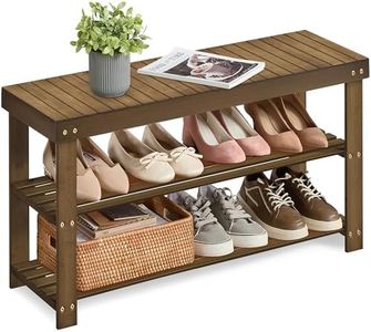 SONGMICS Shoe Rack Bench, 3-Tier Bamboo Entryway Bench, 35.2 Inches Width