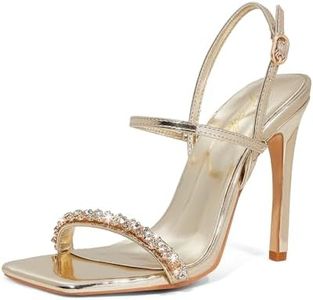 GENSHUO Sandali con Tacco da Donna 11CM con Punta Aperta Quadrata e Cinturino alla Caviglia, Tacco a Spillo Alto, Sandali da Cerimonia per Matrimonio e Festa, Oro e strass, 40 EU