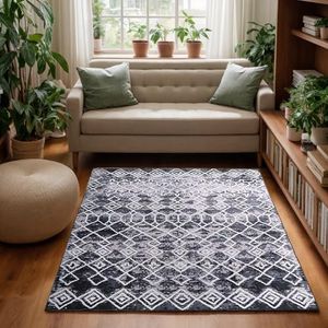 Leesentec Rugs 120x160cm Modern Non-Slip Soft Area Rugs for Living Room/Bedroom/Dining Room Carpet Floor Mat Home Decorative(Black/Grey,3.11X5.3 Feet)