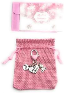 Baby Girl My First Christmas 2022 Keepsake Keyring with Gift Bag and Gift Card, Silver, 7 x 9 cm