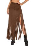 ELLA LUST Women Cowgirl Maxi Skirts - Western Country Concert Outfits Bodycon Fringe Hem High Waist Summer Long Pencil Skirt(DeepBrown,L,11162a)