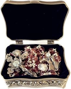 elegantmedical HANDMADE UNDOUBTED STRAWBERRY CRYSTAL BEADS & REAL AAA10MM PEARL STERLING 925 SILVER ROSARY NECKLACE CRUCIFX & BOX CATHOLIC GIFTS