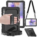 TECHGEAR UTILITY Case fits Samsung Galaxy Tab S7 FE 12.4" (SM-T730 / SM-T736) Tough Rugged HEAVY DUTY Armour Shockproof Impact Case with 360 Rotating Stand, Hand Strap and Shoulder Strap Case - Black