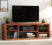 MetalTree Elegant Solid Sheesham Wood TV Unit for Living Room - 6 Adjustable Shelves, Accommodates up to 60-Inch TV (Dallas, Honey Finish)