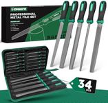 Tonmifr Professional Metal File Set 34Pcs Industrial Grade High Carbon Steel,5 Shapes (Flat/Half Round/Round/Triangle/Square) for Hardened Steel, Metalworking Tools with Storage Case,14 Needle Files