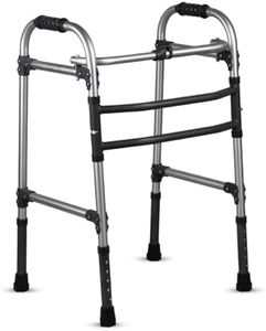Vissco Dura Max Walker for Elderly and those Physically Challenged, Foldable, Light Weight & Height Adjustable Walking Aid - Made with Premium Grade Rubber Shoes and PVC Grip - Universal (Grey)