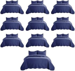 MOONLIGHT20015 Queen Quilt Bedding Set (90" x 96") - Bulk Pack of 10 Wholesale for Hotels, Guest Bedroom & Airbnbs - Lightweight Microfiber Reversible Embossed Quilts Bedspreads (Navy)